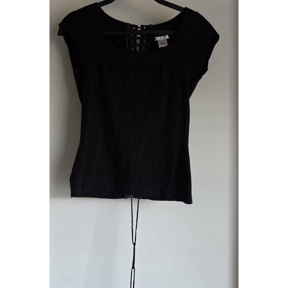 Cache Sleeveless Blouse Women Size 8 Black Scoop Neck Top Shirt Y2K